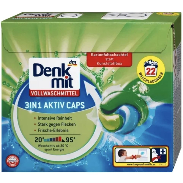 Капсули для прання білої білизни 3в1 Denkmit Aktiv Caps, 22 шт.